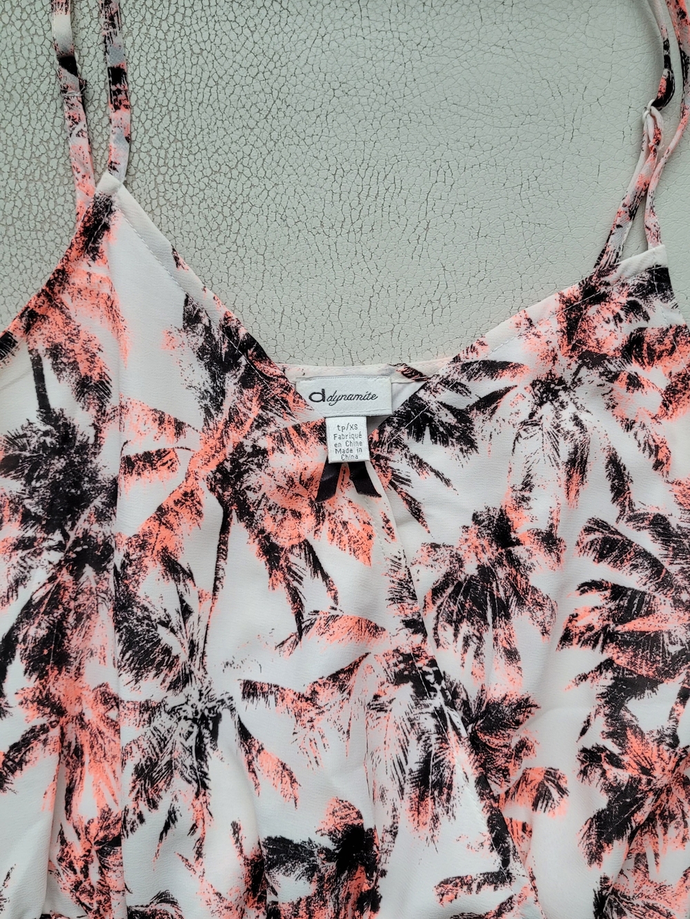 Dynamite White with Coral & Black Palm Print Dress